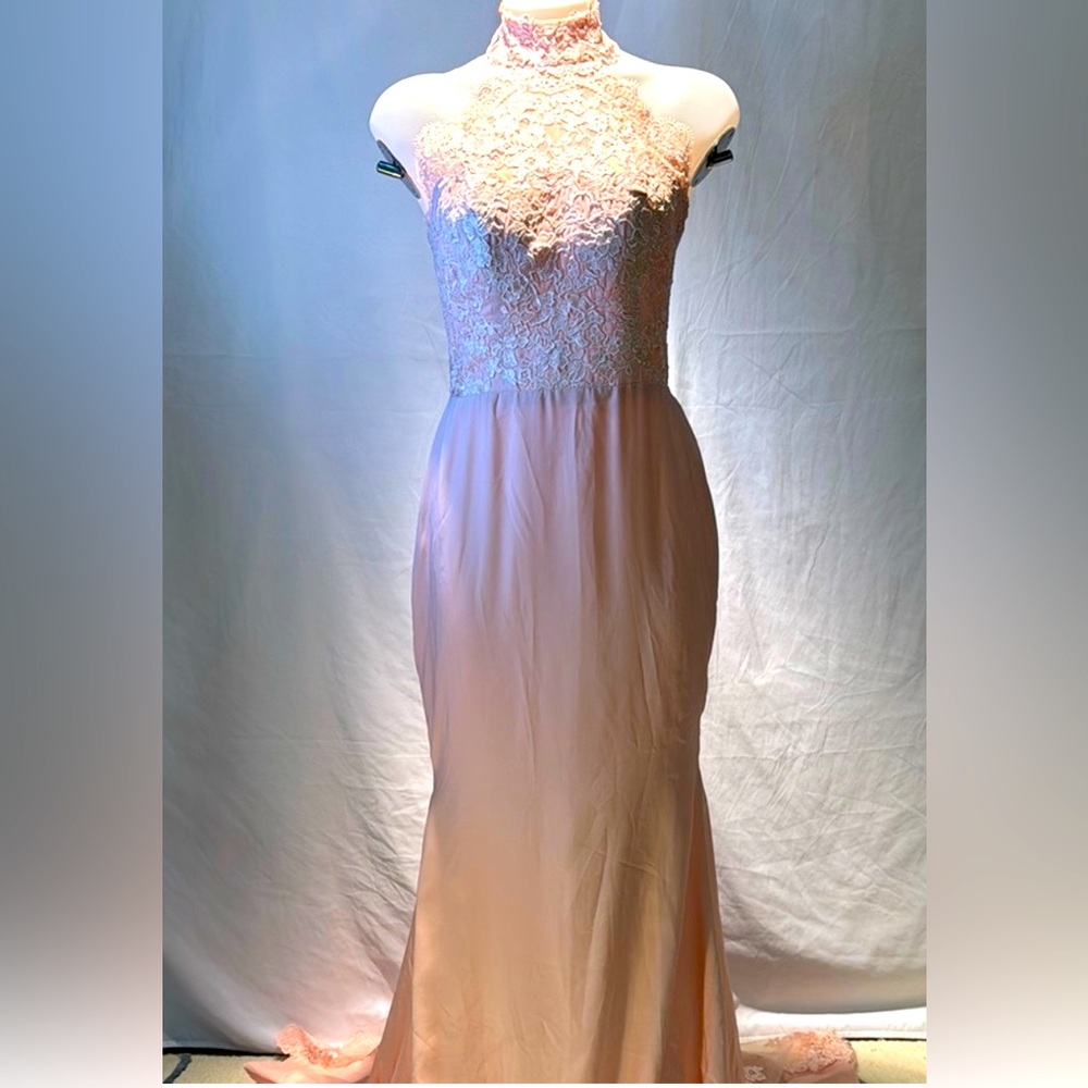 Pink Mock Neck Sleeveless Prom Gown